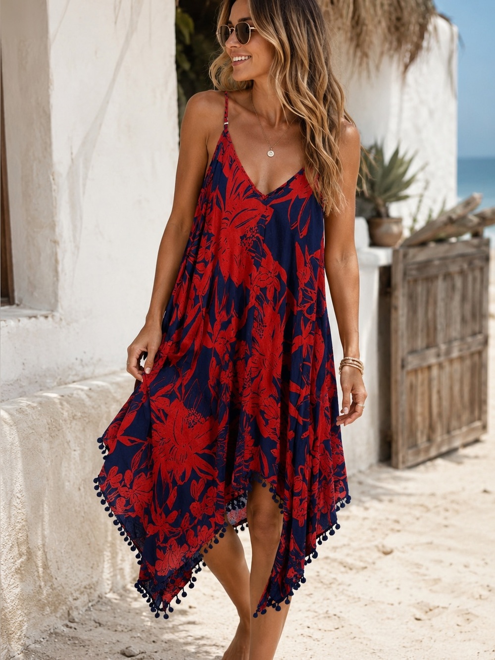 Goa by Japna Floral Handkerchief Hem Cover-Up Dress | Size Small